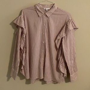 Daniel Rainn DR2 Striped Ruffle Button Down Blouse
